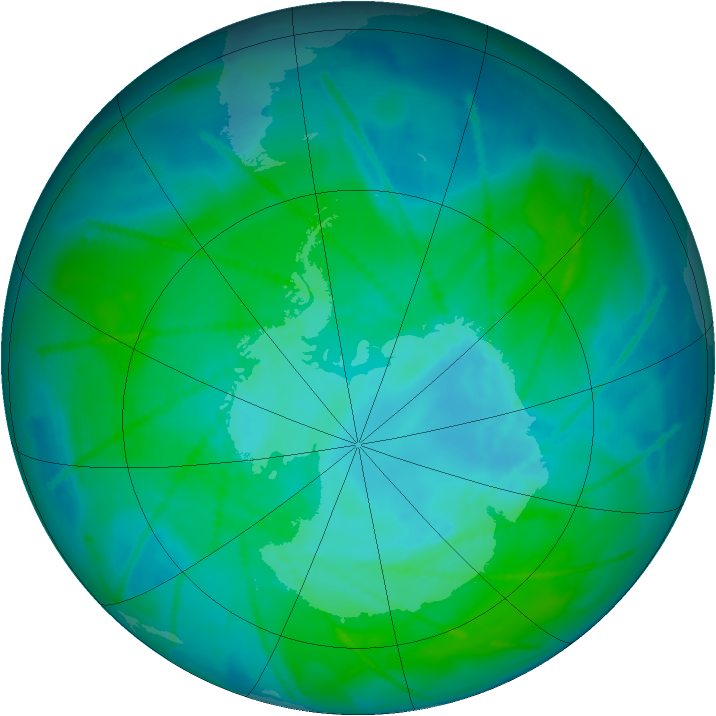 Antarctic ozone map for 08 January 2011